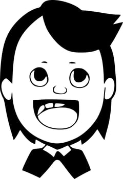 black and whtie of cute boy cartoon vector