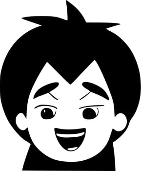 black and whtie of cute boy cartoon vector