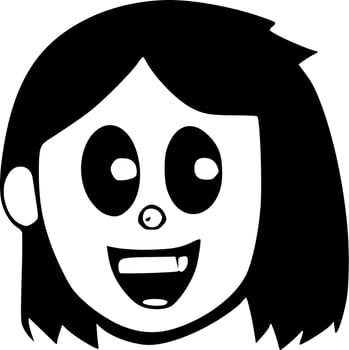 black and white of cute woman cartoon vector