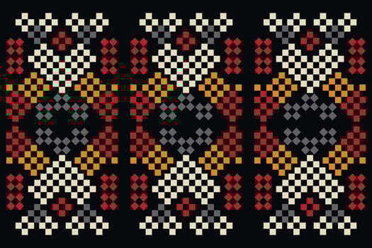 Ethnic geometric fabric pattern Cross Stitch.Ikat embroidery Ethnic oriental Pixel pattern dark black background. Abstract,vector,illustration.For texture,clothing,wrapping,decoration,carpet. vector