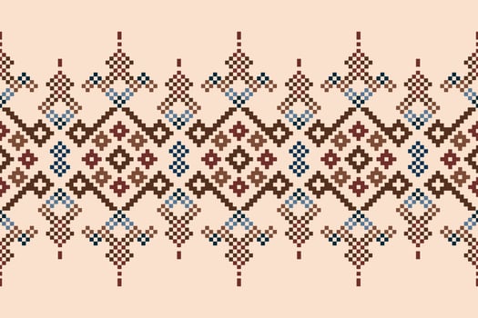 Ethnic geometric fabric pattern Cross Stitch.Ikat embroidery Ethnic oriental Pixel pattern brown cream background. Abstract,vector,illustration.For texture,clothing,wrapping,decoration,carpet. vector