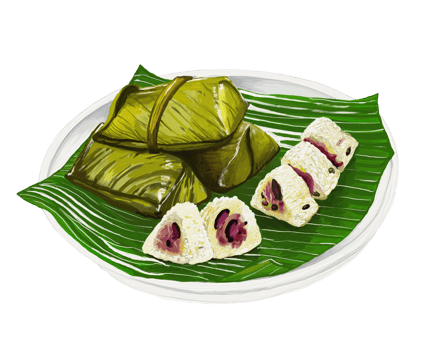 Watercolor and drawing for Banana with Sticky Rice or Khao Tom Mat. Thai cuisine and dessert. Digital painting of food illustration. Regional Foods Concept. png