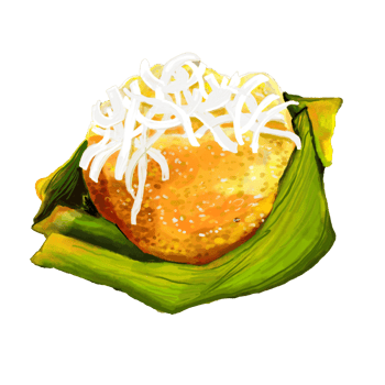 Watercolor and drawing for Toddy Palm Cake with banana leaf. Thai cuisine and dessert. Digital painting of food illustration. Regional Foods Concept. png