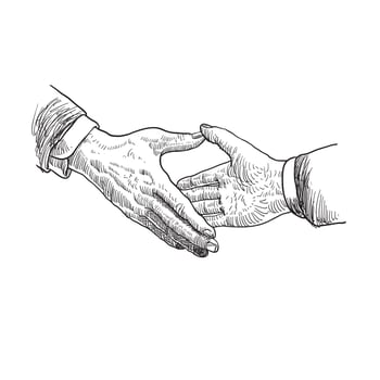hands drawing shaking hands to each other vector