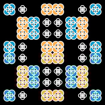 circle rings mix to abstract golden gold and blue on black background vector