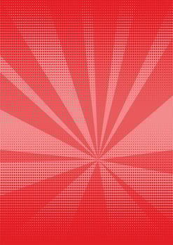 Comics rays background with halftones. Vector summer backdrop illustrations. Red and pink