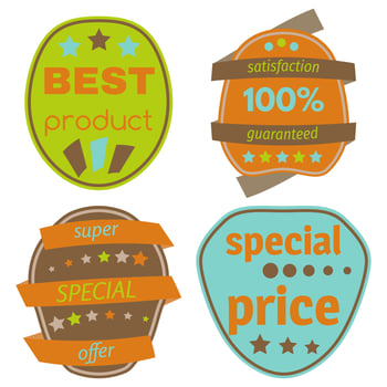 Set of Vector Badges with Ribbons. Web stickers and labels. Isolated vector illustration.