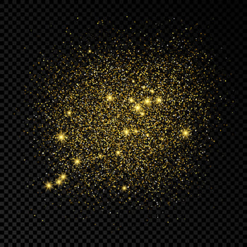 Golden glittering backdrop on a dark background. Background with gold glitter effect and empty space for your text. Vector illustration