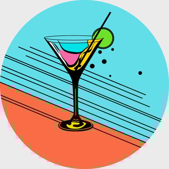 Cocktail in martini glass with lime and straw vector