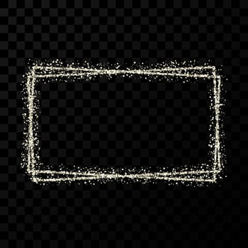 Silver double rectangle frame. Modern shiny frame with light effects isolated on dark vector