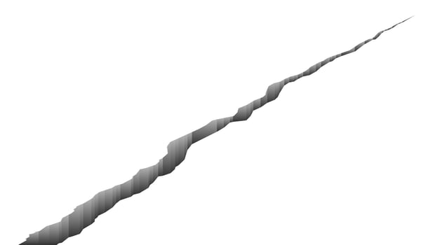 Earthquake crack. Surface cracked ground perspective view. Seismic vibration and damaged concrete destruction. Earth quake fissure hole. Destructed land with cleft. Crisis concept isolated 3d vector