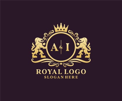 Initial AI Letter Lion Royal Luxury Logo template in vector art for Restaurant, Royalty, Boutique, Cafe, Hotel, Heraldic, Jewelry, Fashion and other vector illustration.
