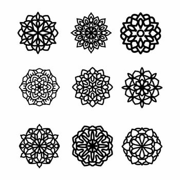 Round ornament set with mandalas. Circle geometric element made in vector. Perfect set for other types of designs, birthdays and other holidays, kaleidoscopes, medals, yoga, india, arabesque vector
