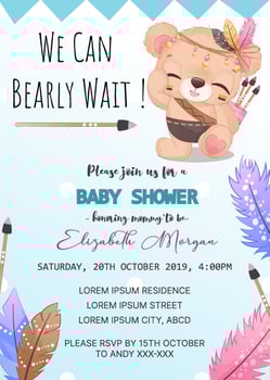baby shower invitation template with baby bear vector