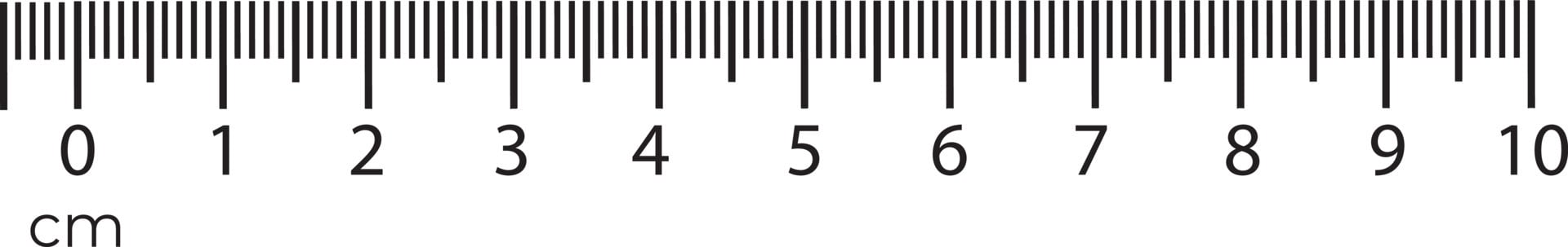 10 centimeters ruler measurement tool with numbers scale. Vector cm chart with millimeter grid system