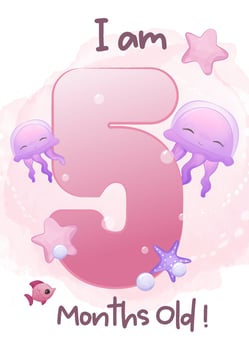 baby milestone cards set with kitty mermaid vector