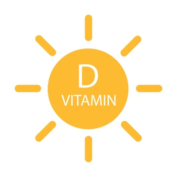 Vitamin D text with sun icon vector beauty, pharmacy, nutrition skin care concept for graphic design, logo, website, social media, mobile app, UI illustration