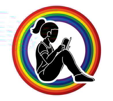 A Girl Reading A Book Cartoon Silhouette Graphic Vector