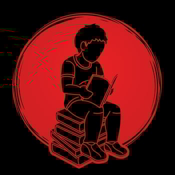 Silhouette A Boy Reading A Book Cartoon Graphic Vector