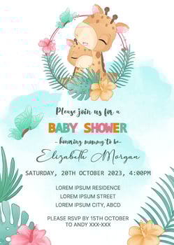 baby shower invitation template with giraffe vector