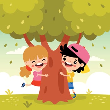 Cartoon Children Playing Under Tree vector