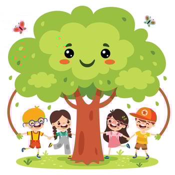 Cartoon Children Playing Under Tree vector