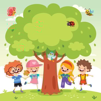 Cartoon Children Playing Under Tree vector