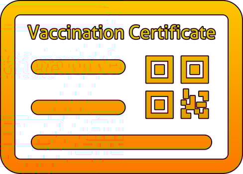Vaccination certificate. Card of vaccine certificate for permission and admission. Vector illustration of vaccine card for medical graphic resource about virus and pandemic. COVID-19 social issue