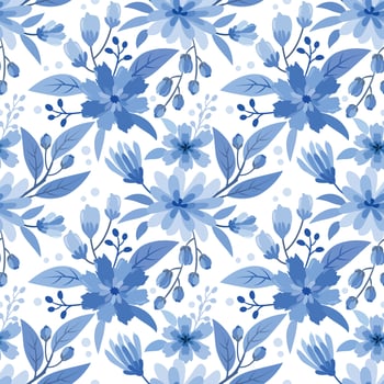 Blue monochrome flower design seamless pattern. vector