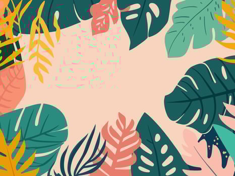 Tropical leaves frame on a pink background. vector