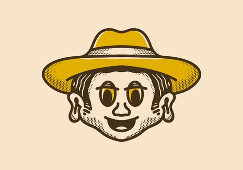 Vintage art illustration of man head with cow boy hat vector