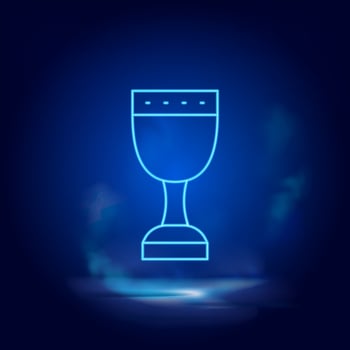Holy grail symbol neon icon. Blue smoke effect blue background. vector