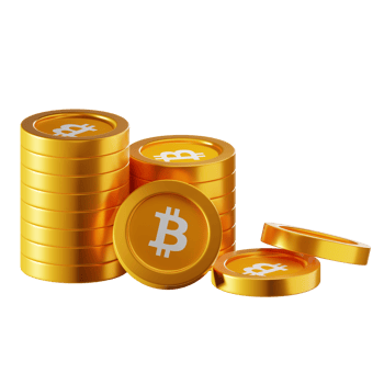 Bitcoin BTC coin stacks cryptocurrency. 3D render illustration png