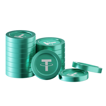 Tether USDT coin stacks cryptocurrency. 3D render illustration png