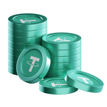 Tether USDT coin stacks cryptocurrency. 3D render illustration png