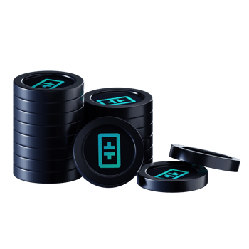 Theta Network THETA coin stacks cryptocurrency. 3D render illustration png