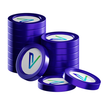 VeChain VET coin stacks cryptocurrency. 3D render illustration png