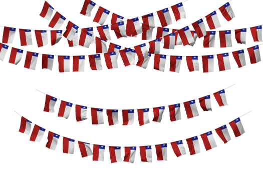 Chile Flag Bunting Decoration on The Rope, Jhandi, Set of Small Flag Celebration, 3D Rendering png