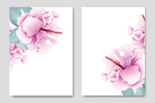 watercolor Hibiscus wedding invitation card template vector