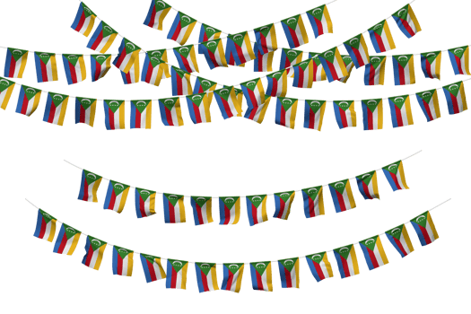 Comoros Flag Bunting Decoration on The Rope, Jhandi, Set of Small Flag Celebration, 3D Rendering png