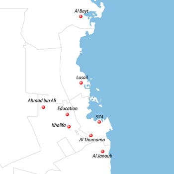 Map of Qatar with world cup stadiums vector