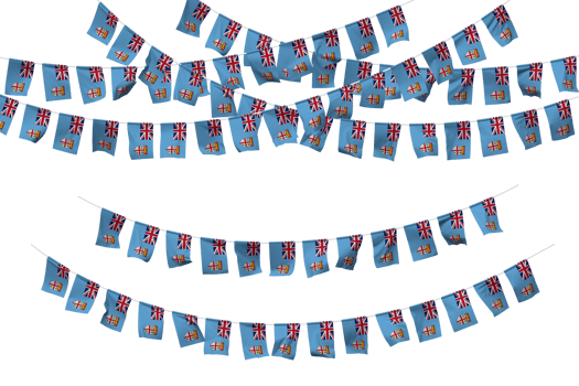 Fiji Flag Bunting Decoration on The Rope, Jhandi, Set of Small Flag Celebration, 3D Rendering png