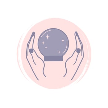 Cute human hands with crystal ball with icon vector, illustration on circle with brush texture, for social media story and instagram highlights vector