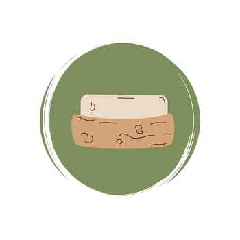 Cute logo or icon vector with soap in a wooden dish, illustration on circle with brush texture, for social media story and highlights
