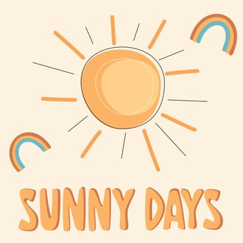 Cute colourful minimalist hand drawn lettering sunny days inspirational quote vector illustration with rainbows and modern sun design