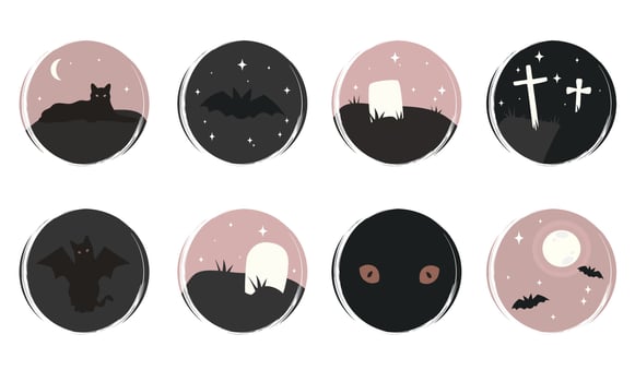 Vector set of flat logo design templates, icons and badges for social media instagram highlight with cute halloween symbols