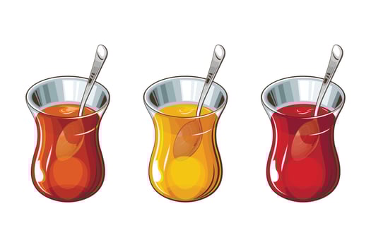 Tea Collection, Glass Cup of Tea, Black Red Green Tea vector