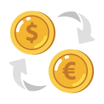 Currency exchange icon Coin with dollar euro sign Dollar to euro exchange vector