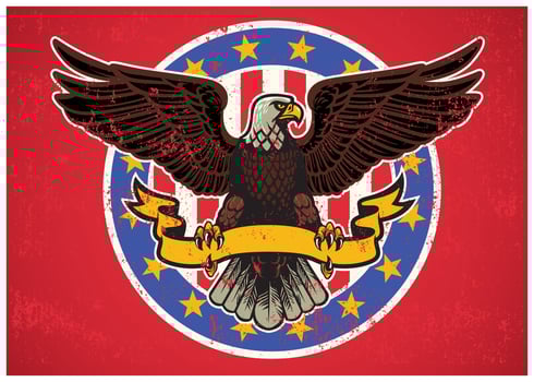 american eagle spread wings with ribbon and rustic textured vector