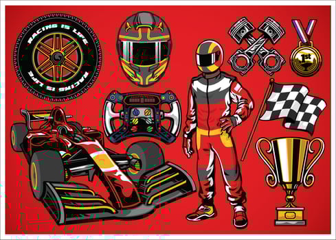 set of high detailed formula racing car element vector